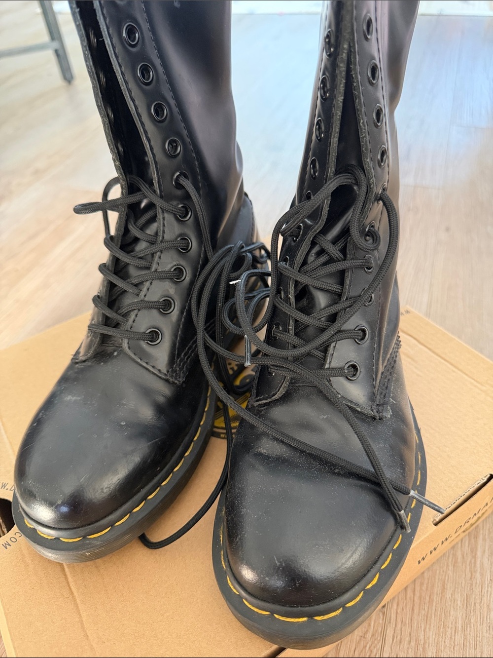 Dr. Martens Black 10-Eye Lace-Up Combat Boots - Picture 2 of 4